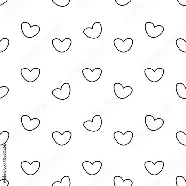 Fototapeta Many big rounded hearts. Sketch. Seamless vector pattern. Repeating romantic ornament. Isolated colorless background. Doodle style. Romantic symbols of love. Idea for web design.