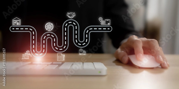 Obraz Digital procurement and supply chain management concept. Digital procurement process integrated with analytics, logistics, contracts, supply chain management. Digital transformation, business solution