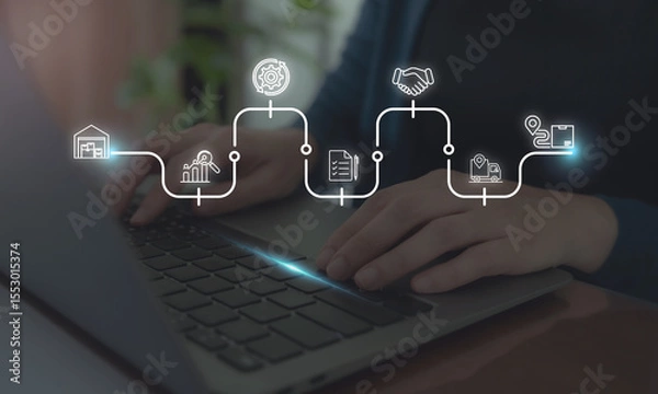 Obraz Digital procurement and supply chain management concept. Digital procurement process integrated with analytics, logistics, contracts, supply chain management. Digital transformation, business solution