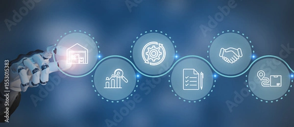 Obraz Digital procurement and supply chain management concept. Digital procurement process integrated with analytics, logistics, contracts, supply chain management. Digital transformation, business solution