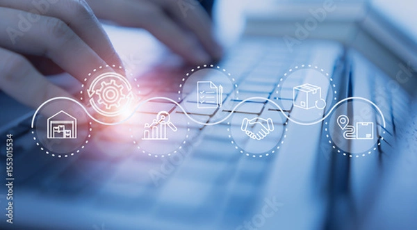 Obraz Digital procurement and supply chain management concept. Digital procurement process integrated with analytics, logistics, contracts, supply chain management. Digital transformation, business solution