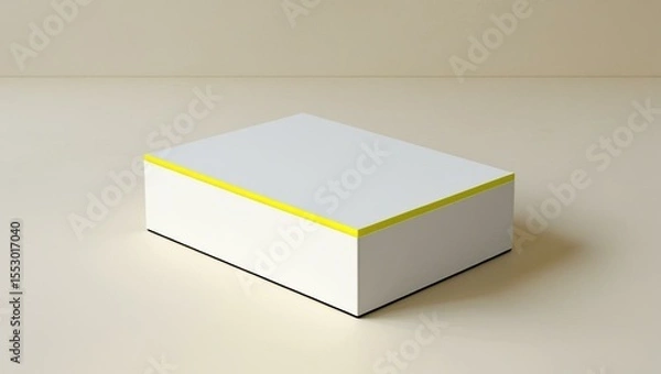 Fototapeta White Rectangular Box with Thin Yellow Edge on Cream Surface