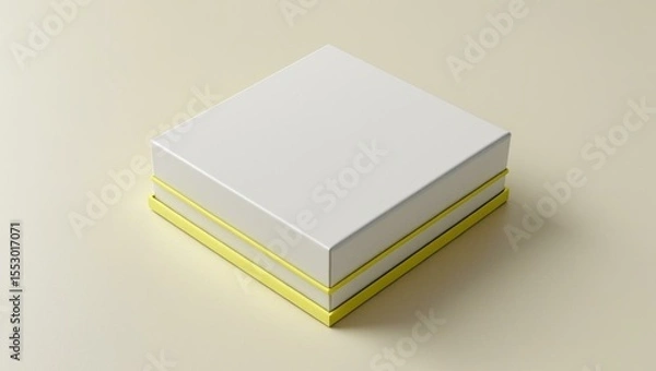 Fototapeta White Rectangular Box with Thin Yellow Edge on Cream Surface