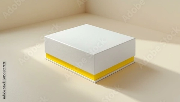Fototapeta White Rectangular Box with Thin Yellow Edge on Cream Surface