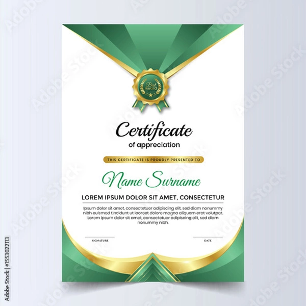 Obraz Green gold certificate template