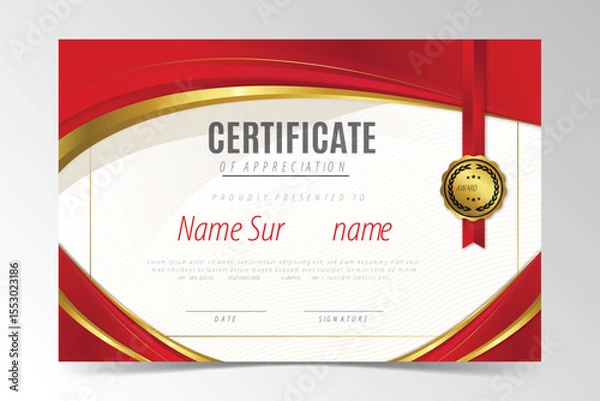 Fototapeta Red gold certificate template