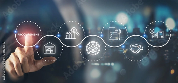 Obraz Digital procurement and supply chain management concept. Digital procurement process integrated with analytics, logistics, contracts, supply chain management. Digital transformation, business solution