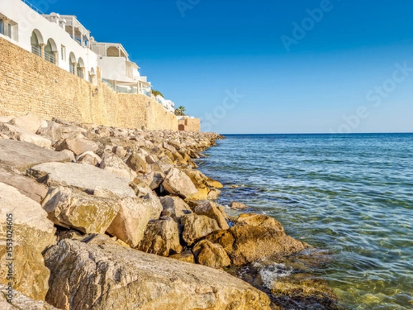 Fototapeta Beach in front of the medina of Hammamet, Tunisia