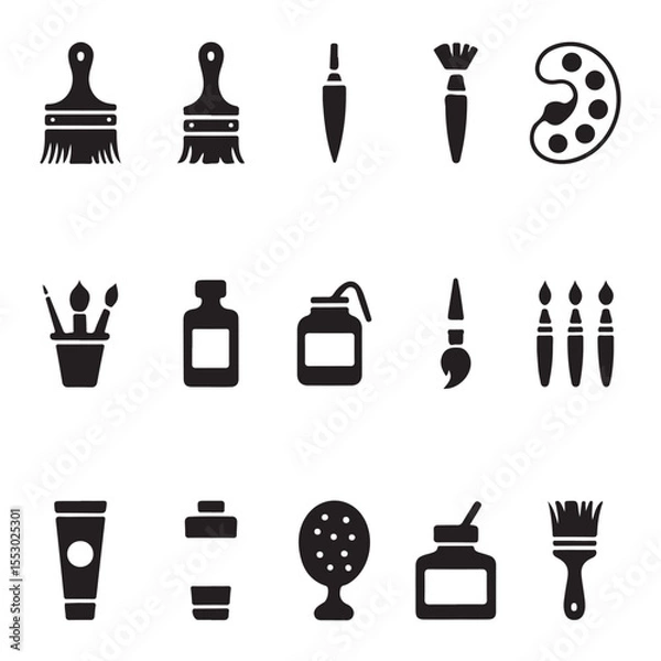 Obraz A collection of black and white vector icons depicting various art supplies vector art on white