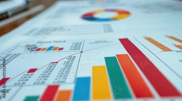 Fototapeta A colorful graph with bars and lines showing market trends