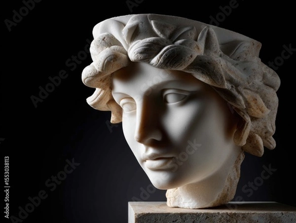 Obraz Statue of a woman's head with a leafy crown on top