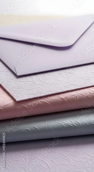 Fototapeta Pastel Textured Paper Stack and Envelope, Elegant Stationery Mockup Elements