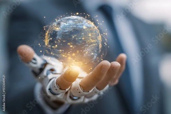 Obraz Robotic Hand Holding Digital Globe.