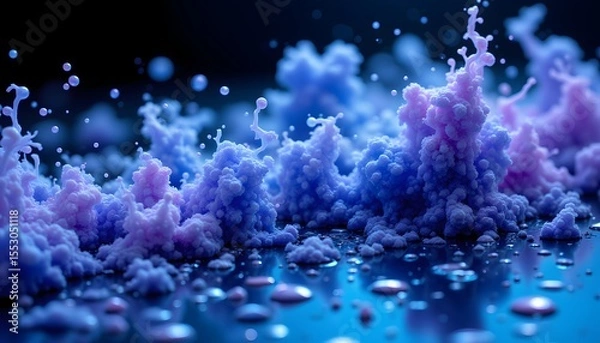 Obraz A mesmerizing blend of viscous fluid dynamics unfolds against a backdrop of deep shadow, where ink like foams and suspended bubbles dance within an emulsion of oil and water