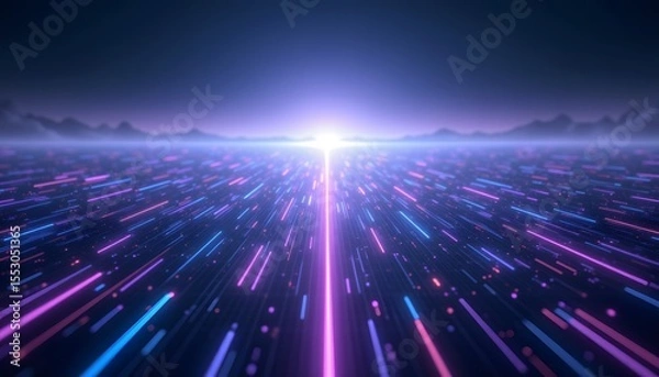 Obraz A high resolution digital backdrop featuring a network of randomly distributed straight lines receding towards a distant horizon
