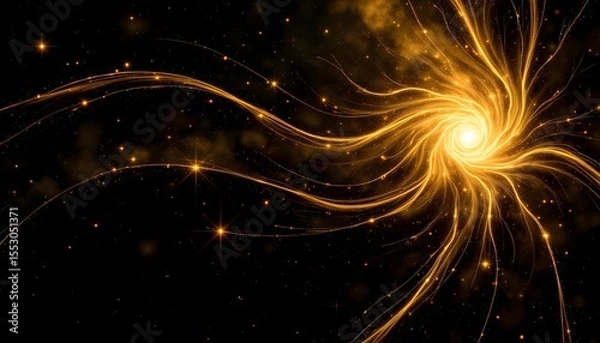 Obraz A dark, expansive canvas evokes the infinite depths of the cosmos, where ethereal golden light streams and dances