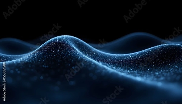 Obraz A digitally rendered image presents a sleek, abstract wave formed from countless small spheres. The wave curves gracefully against a dark backdrop, suggesting depth and three dimensionality