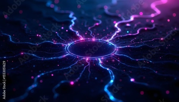 Obraz An intricate web of glowing filaments intertwines and branches across a dark expanse, resembling a cosmic neuron network or the root system of an otherworldly plant