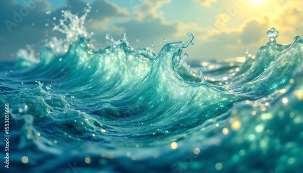 Obraz Intricate, interlacing crests of translucent material swell and curl, mimicking the energy of ocean swells under intense sunlight