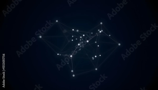 Obraz A network of interconnected points and lines forms a complex, geometric structure against a deep, shadowy backdrop