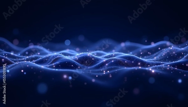 Obraz A mesmerizing visualization showcases the essence of interconnected digital systems. A deep indigo backdrop serves as the canvas for a dynamic network of luminescent points, each a beacon of data
