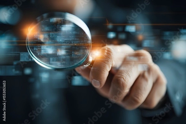 Obraz Examining Code with Magnifying Glass.