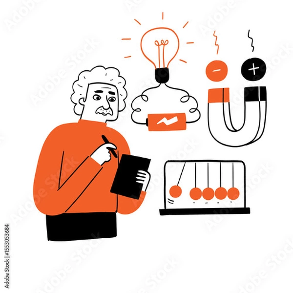 Obraz Physicists who are experimenting, using their thoughts, principles, and calculations.