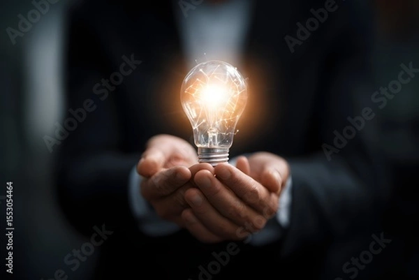 Obraz Glowing Light Bulb in Hands.