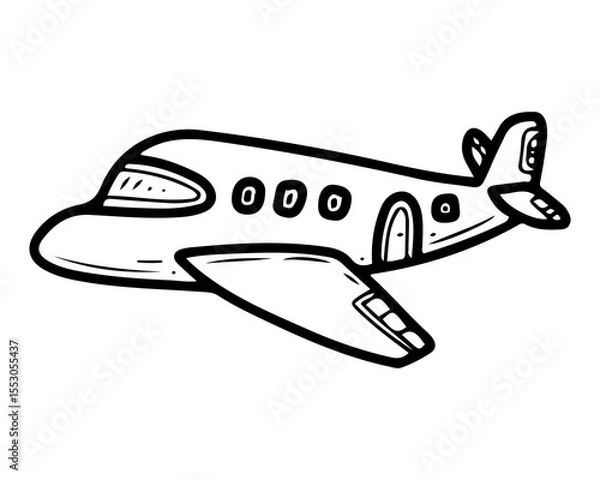 Fototapeta Small passenger plane. Hand drawn doodle vector. Air transport for people transportation. Winged machine for flying in the sky. Aviation. Modern technologies. Illustration line art element.