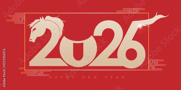 Fototapeta horse fire style of happy new year 2026. 2026 design number representing of horse for chinese new year 2026 greeting card, calendar, poster, background, banner, cover, etc