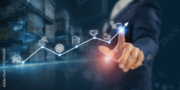 Obraz Digital procurement and supply chain management concept. Digital procurement process integrated with analytics, logistics, contracts, supply chain management. Digital transformation, business solution