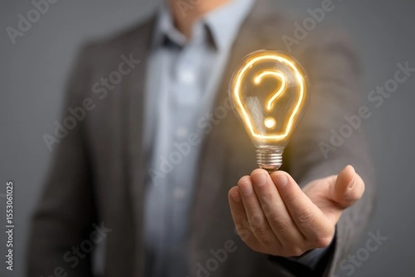Obraz Question Mark Lightbulb in Hand Business Concept.