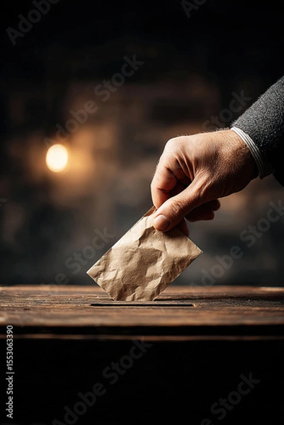 Obraz Hand placing ballot into a ballot box during elections in an important voting event