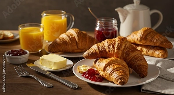 Obraz Golden Croissants and Sunshine: A Delightful Breakfast Scene