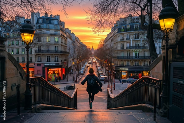 Fototapeta Person running in urban area because of lack of punctuality 