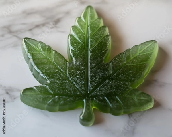 Obraz Green Cannabis Leaf Shaped Gummy Edible on Textured Surface