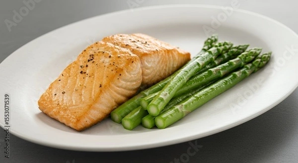 Fototapeta Pan-Seared Salmon with Roasted Asparagus: A Simple, Elegant Meal
