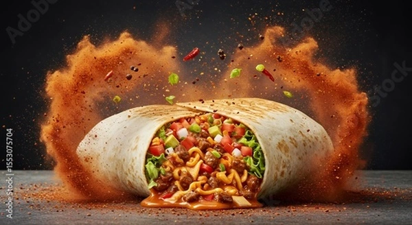 Fototapeta Exploding Flavor: A Burrito's Spicy Journey Unveiled
