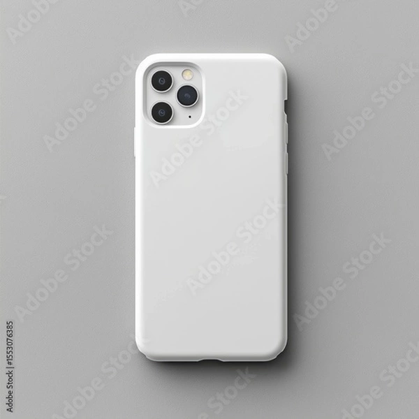 Fototapeta White smartphone case on gray background with triple camera