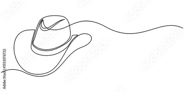 Fototapeta cowboy hat continuous one line drawing, Boater Hat Continuous Line Icon, Woven straw hat continuous one line drawing, Sun Hat Single Line Icon, Straw hat isolated on white background, Easter hat icon