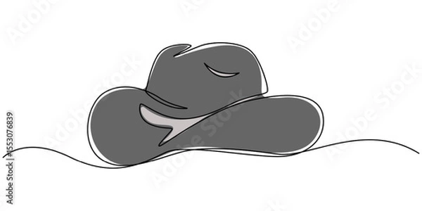 Fototapeta cowboy hat continuous one line drawing, Boater Hat Continuous Line Icon, Woven straw hat continuous one line drawing, Sun Hat Single Line Icon, Straw hat isolated on white background, Easter hat icon