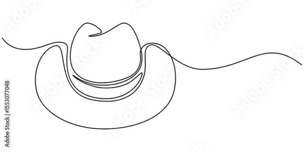 Fototapeta cowboy hat continuous one line drawing, Boater Hat Continuous Line Icon, Woven straw hat continuous one line drawing, Sun Hat Single Line Icon, Straw hat isolated on white background, Easter hat icon