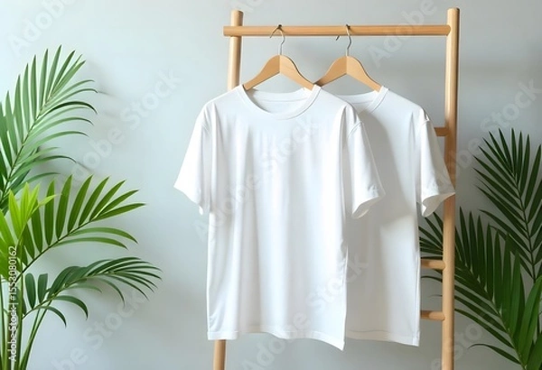 Obraz Clothes tshirt hanging on a clothesline outdoors showing laundry drying in natural light