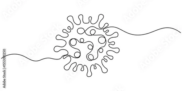 Fototapeta Coronavirus bacteria Virus Cell Icon, virus cell continuous one line drawing, Continuous one line cartoon doodle hand drawn of Virus cell and medicine syringe inside isolated on white background.