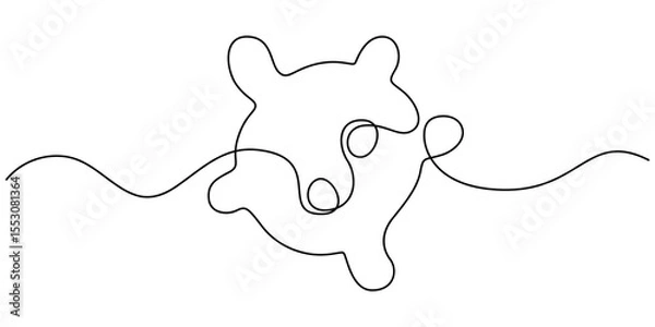 Fototapeta Coronavirus bacteria Virus Cell Icon, virus cell continuous one line drawing, Continuous one line cartoon doodle hand drawn of Virus cell and medicine syringe inside isolated on white background.