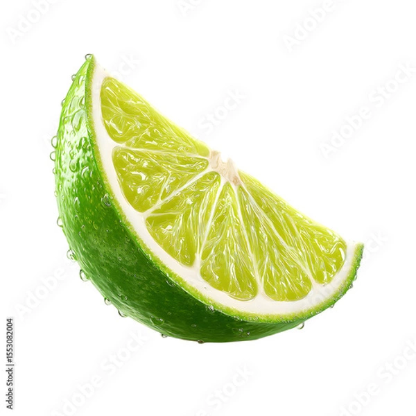 Fototapeta Juicy Lime Wedge with Water Droplets on Transparent Background