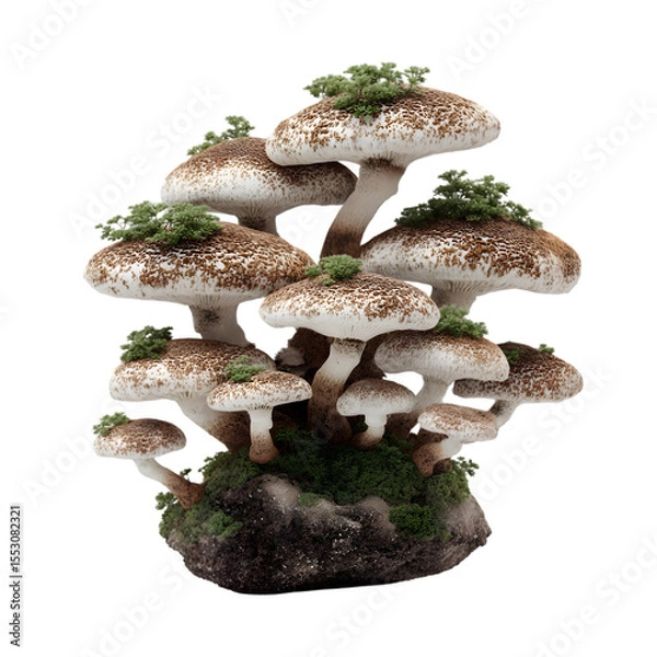 Fototapeta Cluster of Mushrooms with Moss on Transparent Background