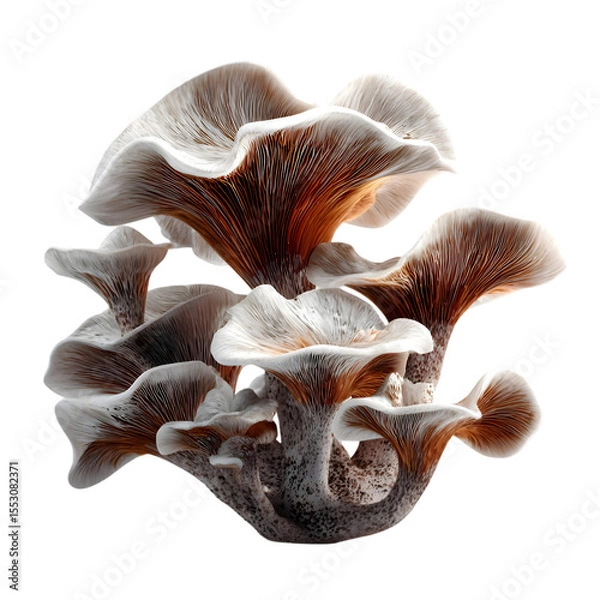 Fototapeta Cluster of Brown and White Mushrooms on Transparent Background