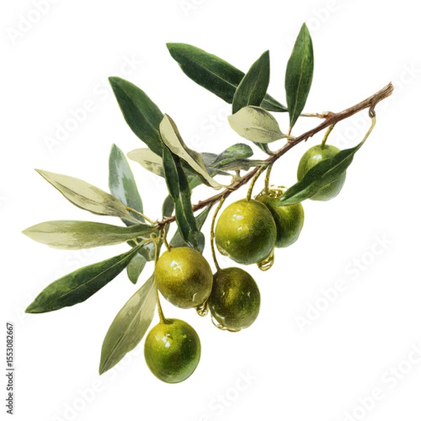 Fototapeta Hand Drawn Olive Branch with Olives on Transparent Background