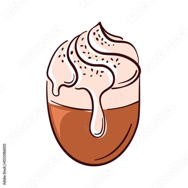 Fototapeta Flat illustration of a coffee cup with whipped cream and cinnamon seasoning. Perfect for cafe delivery packaging, bakery branding or food design element on white background.